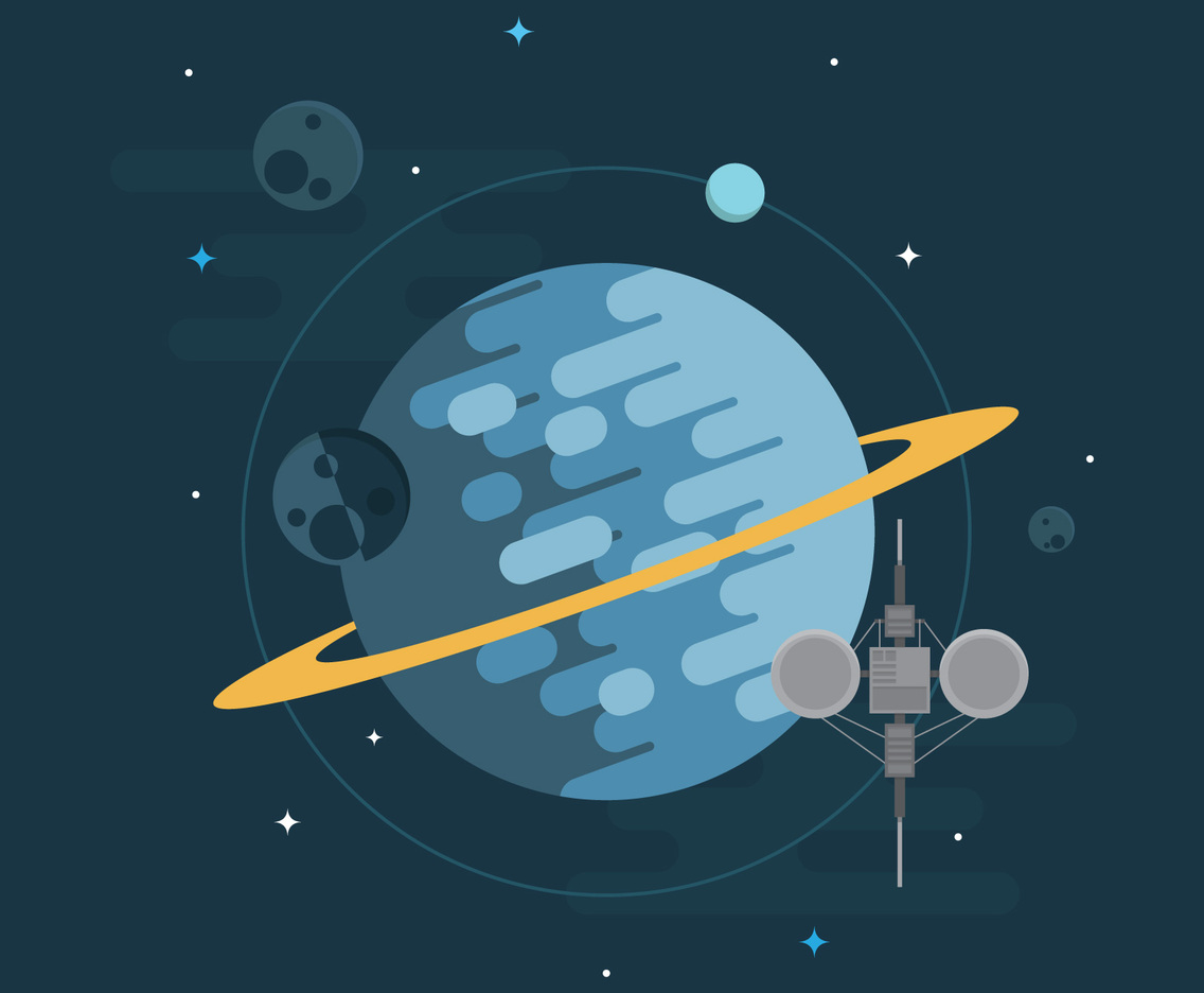 Space Elevator with Spaceship, Planet and Star Illustration