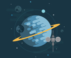 Space Elevator with Spaceship, Planet and Star Illustration