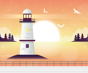 Vector Lighthouse Landscape Illustration