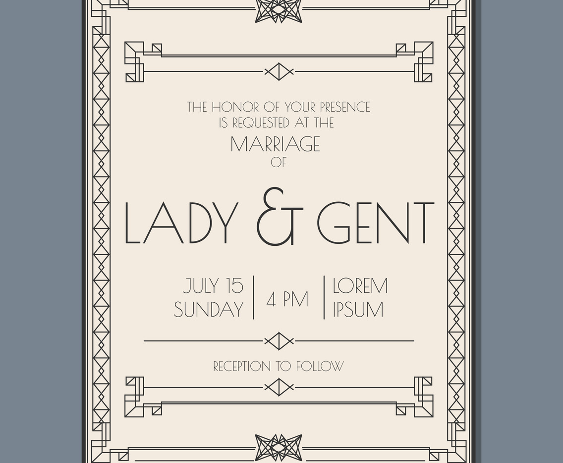 Art Deco Wedding Invitation Vector