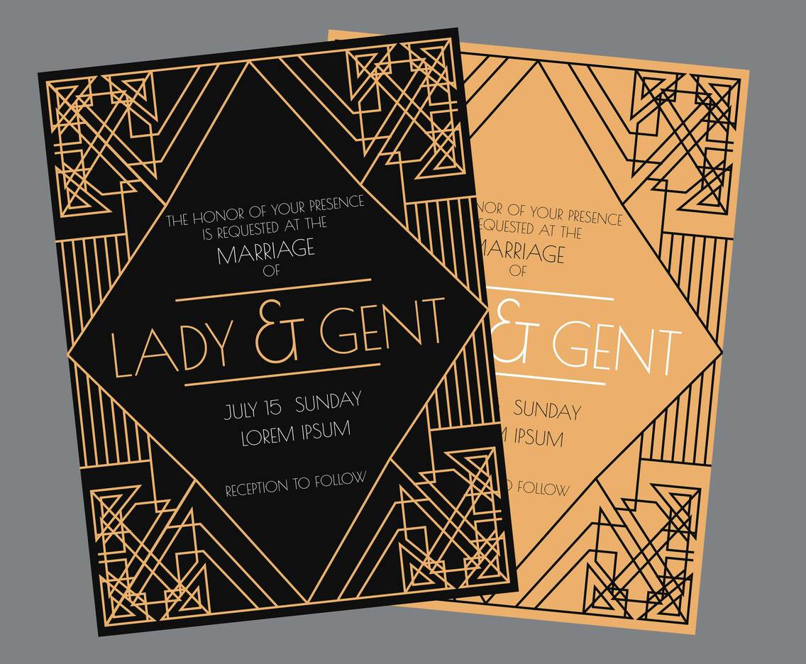 Art Deco Wedding Invitation Vector