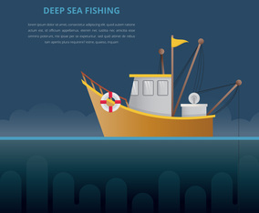 Deep Sea Fishing Illustration. Fishing Boat.