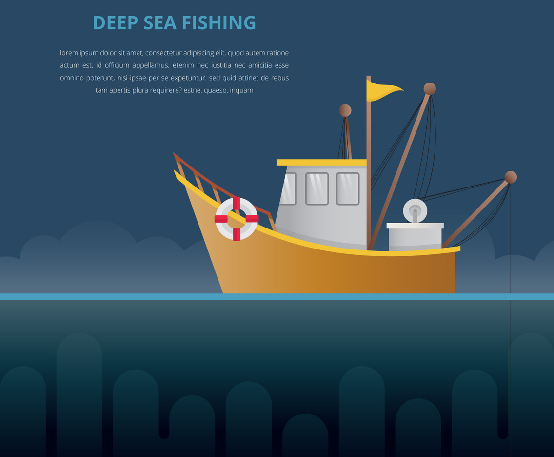 Deep Sea Fishing Illustration. Fishing Boat.