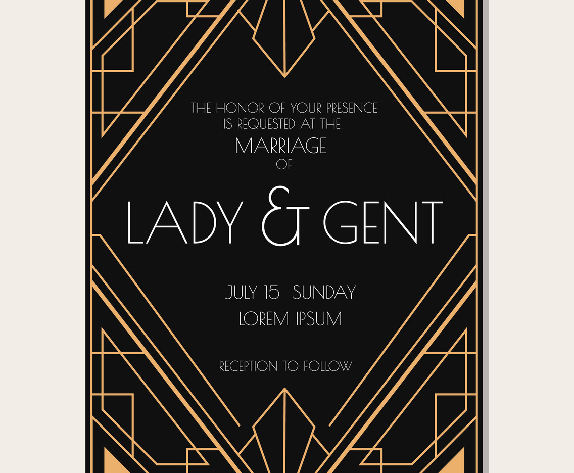 Classic Art Deco Wedding Invitation Vector