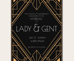Classic Art Deco Wedding Invitation Vector