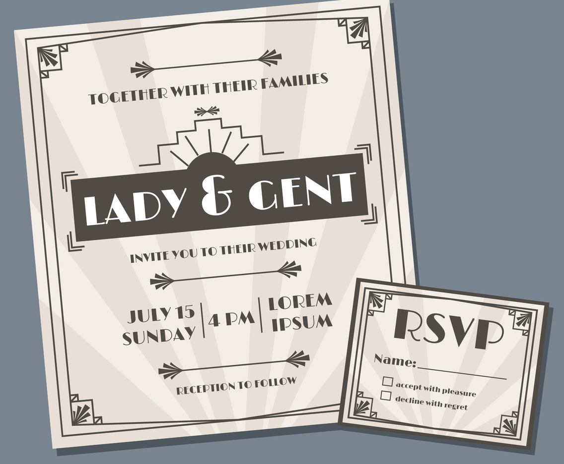 Art Deco Wedding Invitation Design Vector