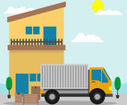 Home Relocation With Moving Truck Vector Illustration