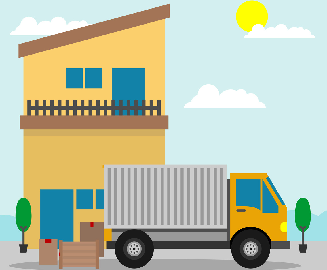 Home Relocation With Moving Truck Vector Illustration