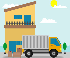 Home Relocation With Moving Truck Vector Illustration