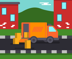 Home Relocation With Moving Truck Vector Illustration