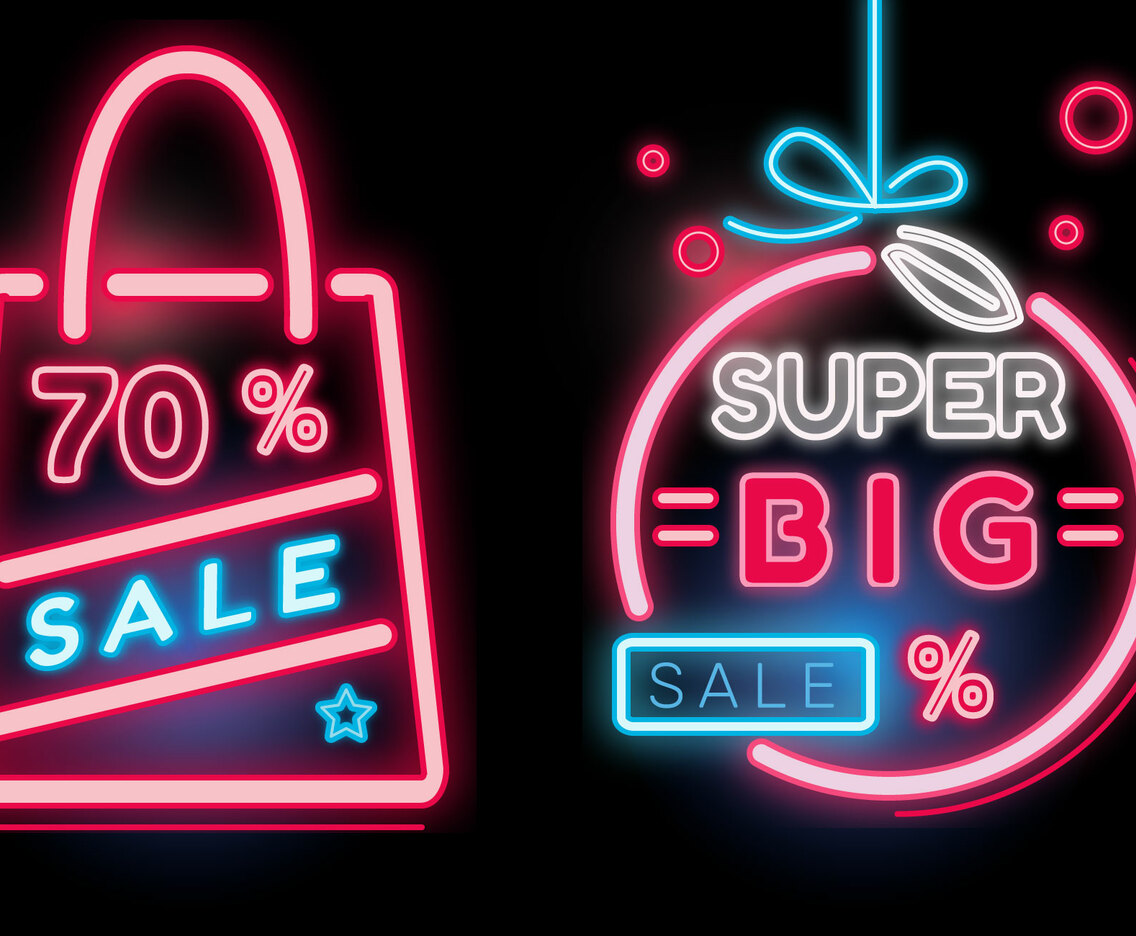 Shopping Sale Banner Neon Vector