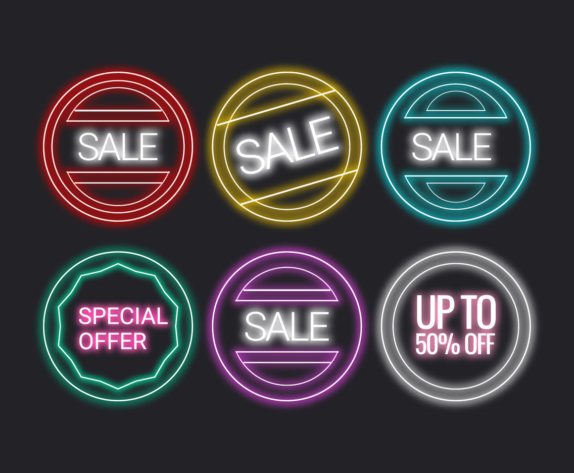 Vector Neon Sale Signs
