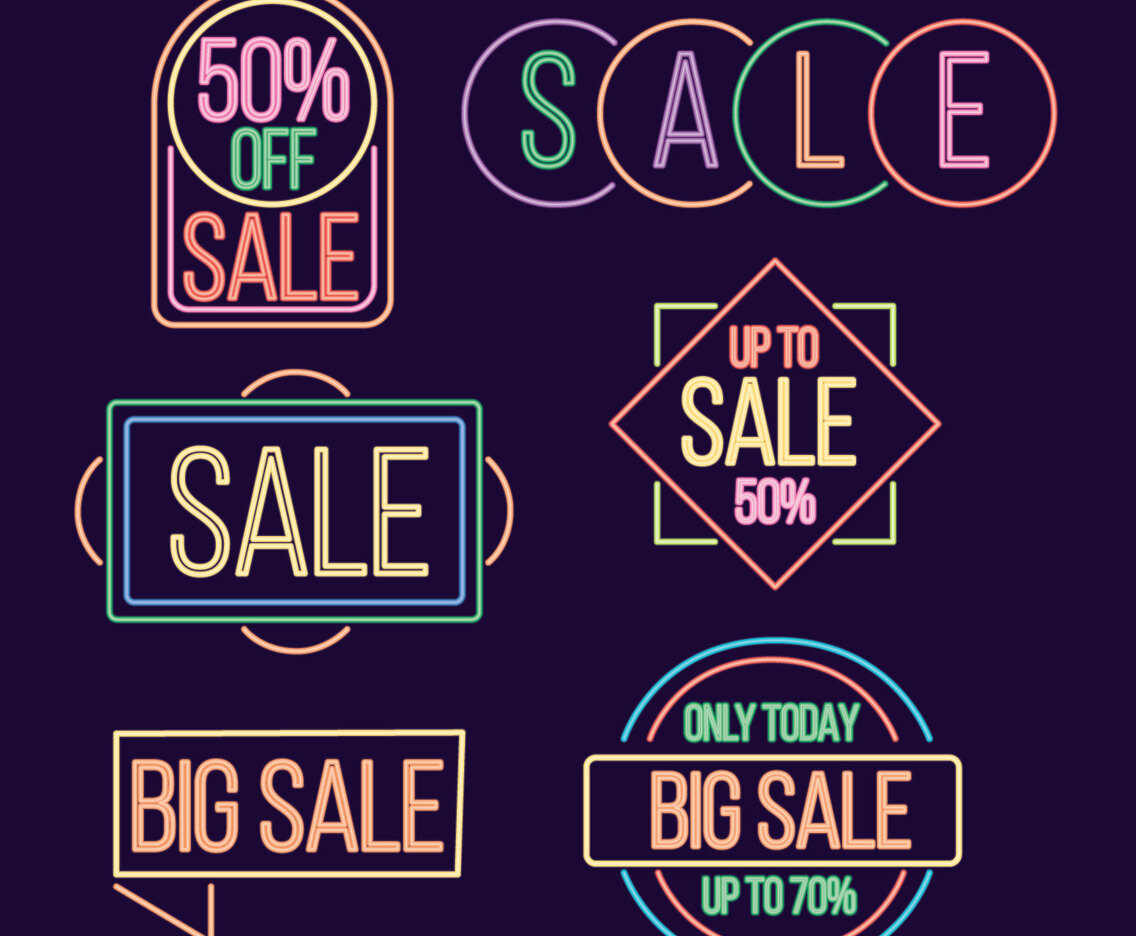 Neon Lamp Sale Collection Vector