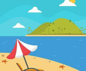Flat Tropical Landscape Vector Illustration