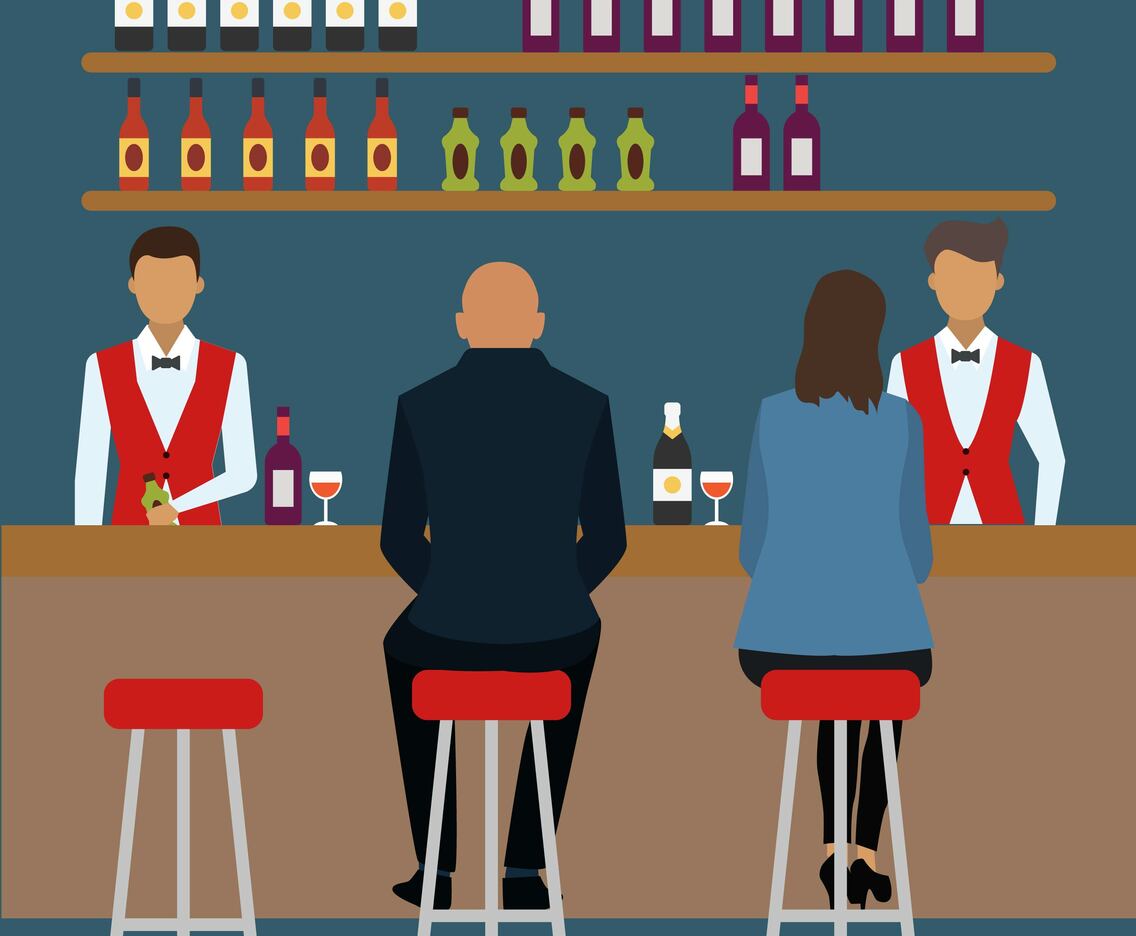 Flat Crowded Bar Scene Vector Illustration
