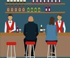 Flat Crowded Bar Scene Vector Illustration