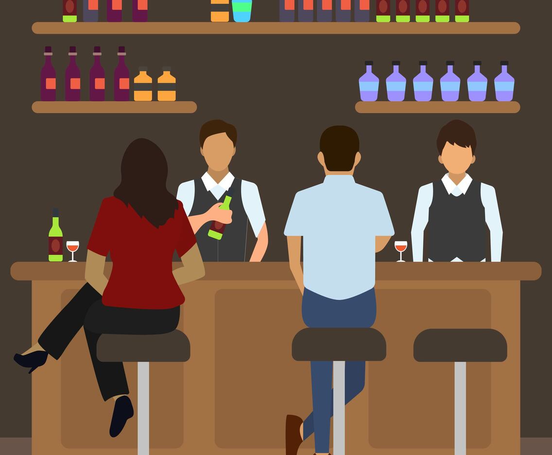 Flat Crowded Bar Scene Vector Illustration
