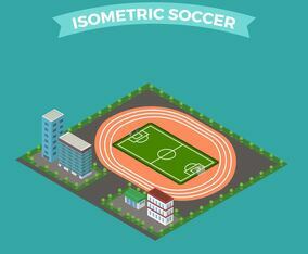 Flat Isometric Soccer Stadium Vector Illustration