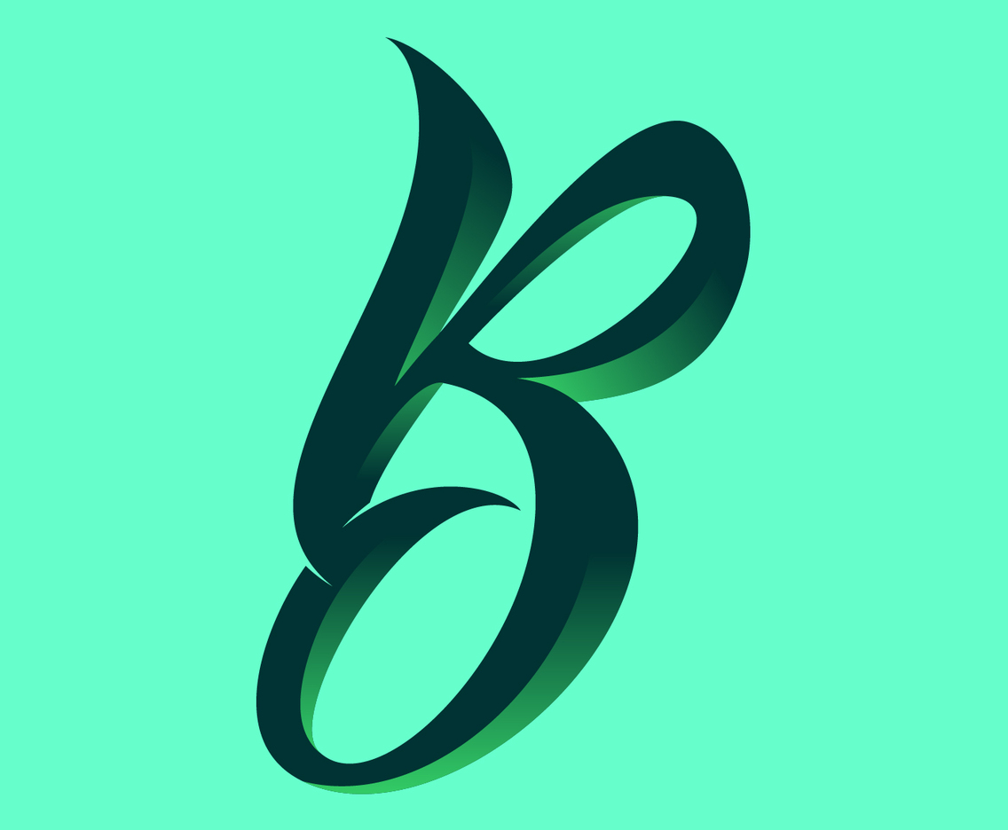 3D Script Letter B Typography Vector