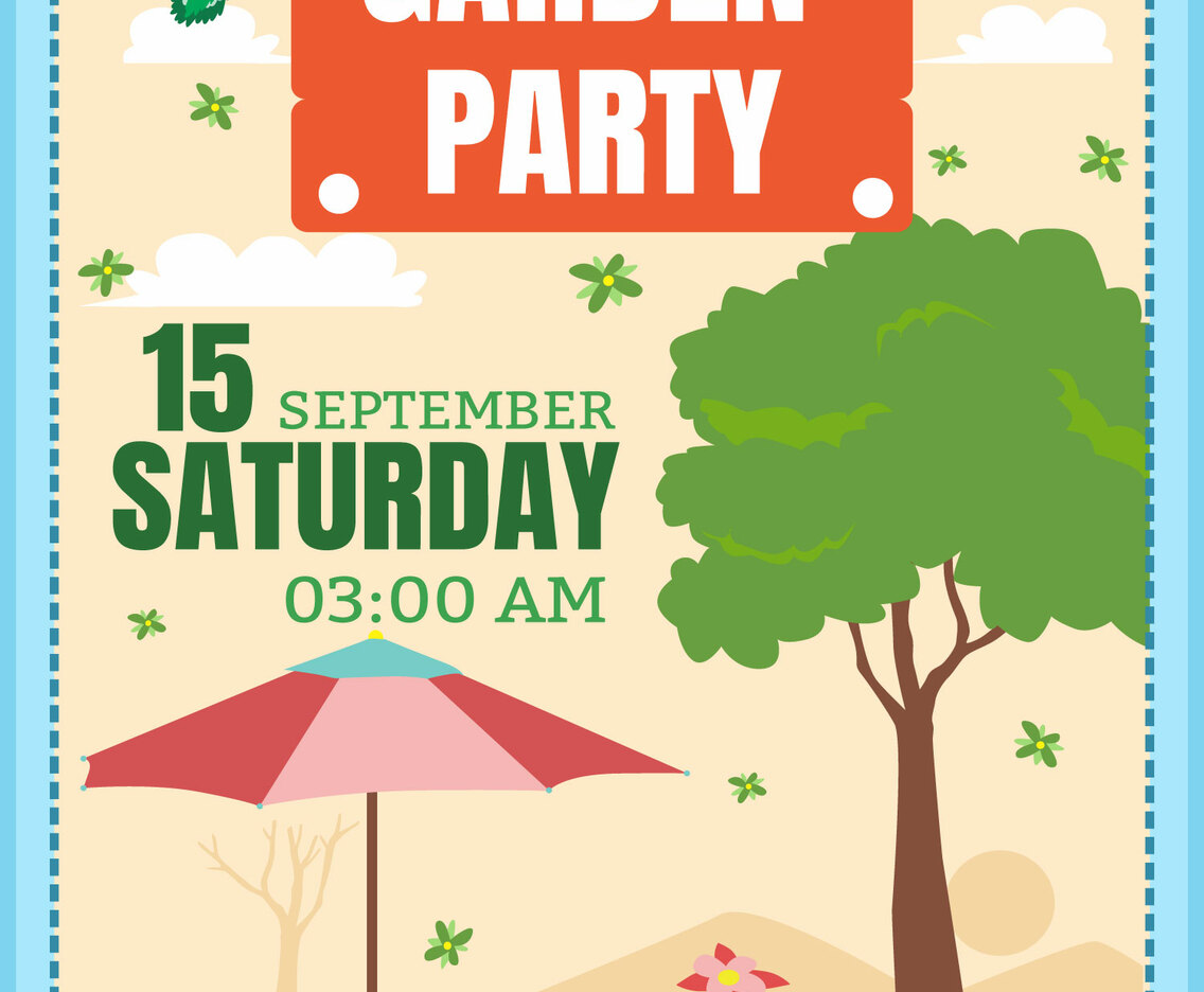 Striped Garden Party Invitation Vector