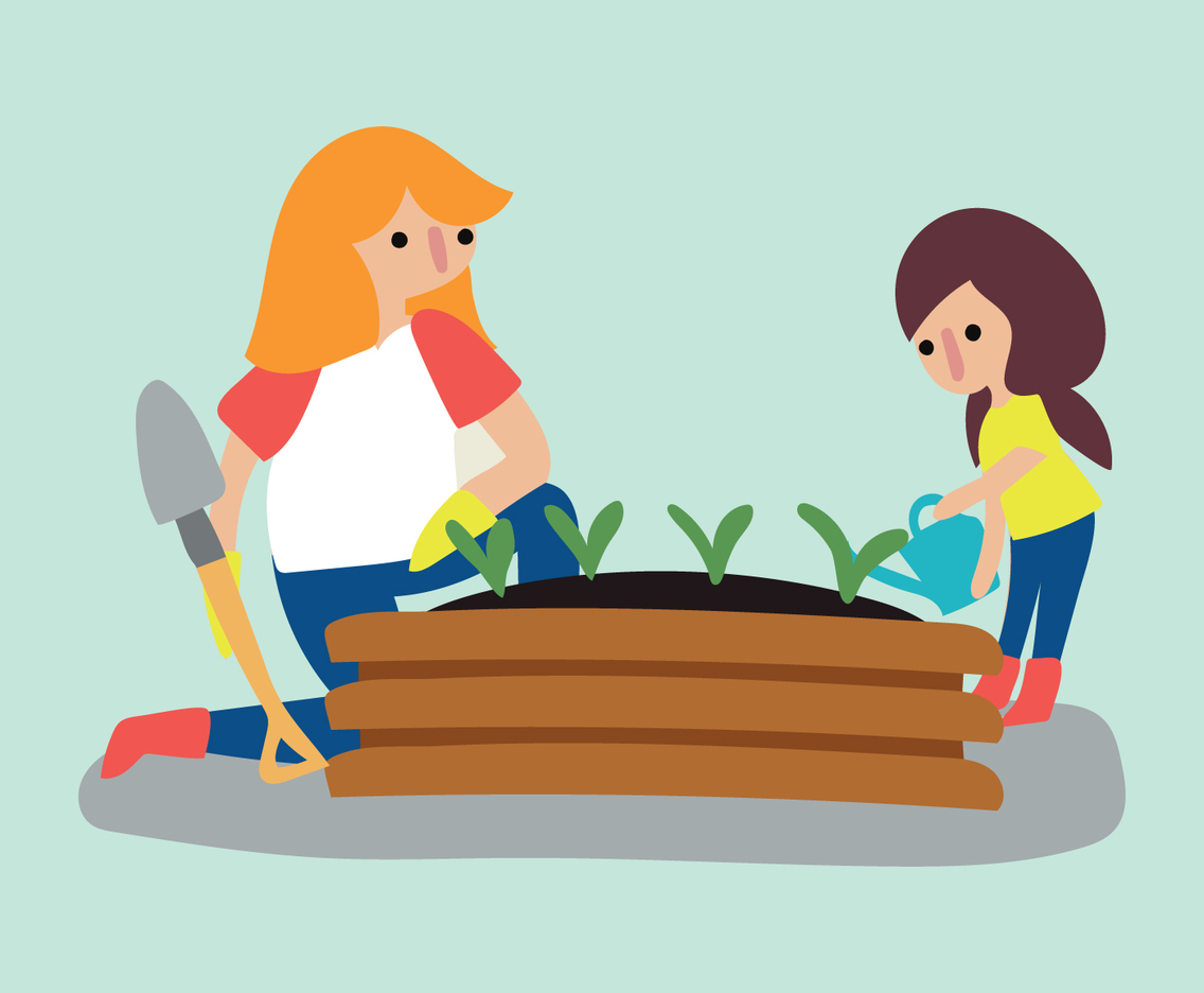 Mom  Daughter In a Garden