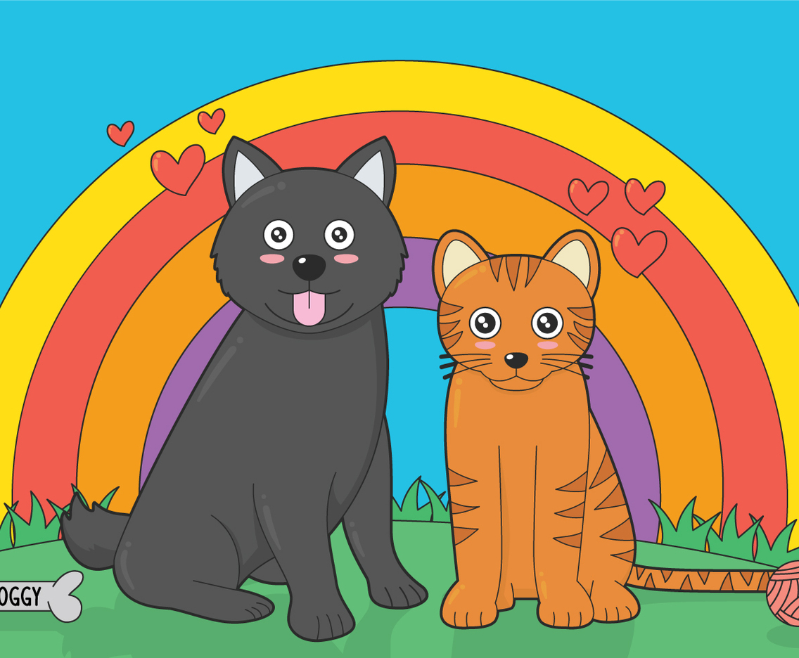Puppies and kitten vector illustration