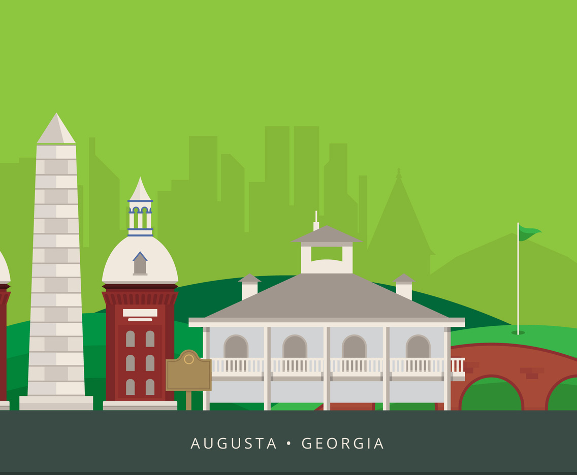Augusta City Landmark. Augusta Georgia Postcard Illustration.