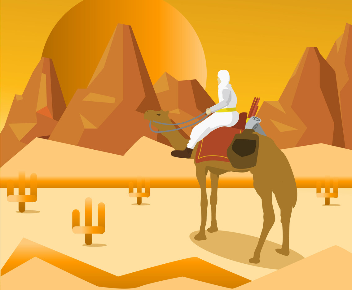 Illustration Of Nomad Walk In The Desert