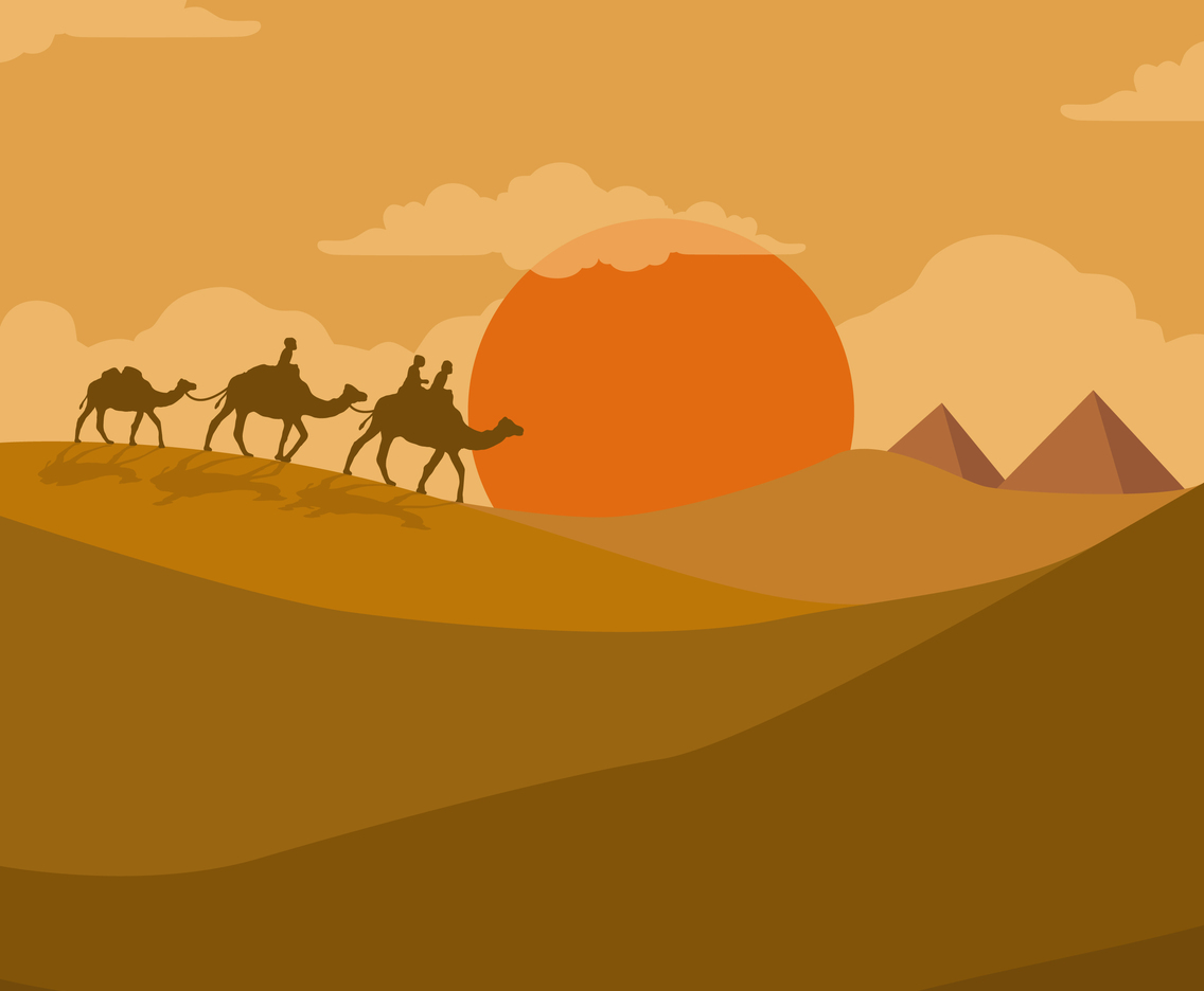 Illustration Of Nomad Walk In The Desert