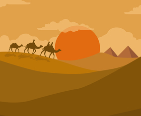Illustration Of Nomad Walk In The Desert