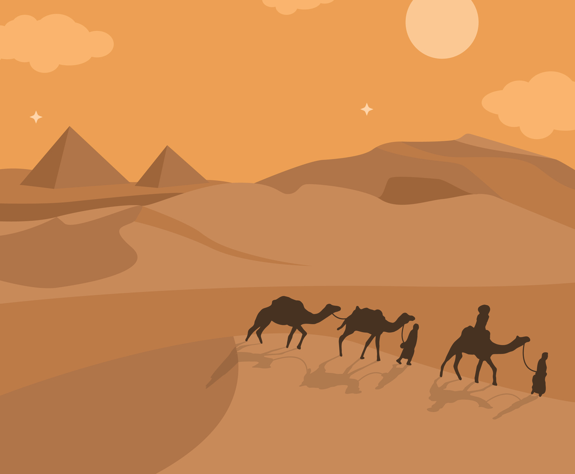 Illustration Of Nomad Walk In The Desert