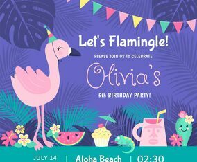 Let’s Flamingle Polynesian Birthday Party Vector Invitation Card