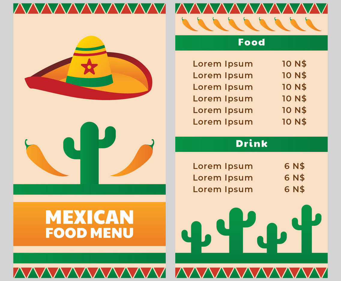 Mexican food restaurant menu template