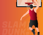 Basketball Player Jumps To Dunk Illustration