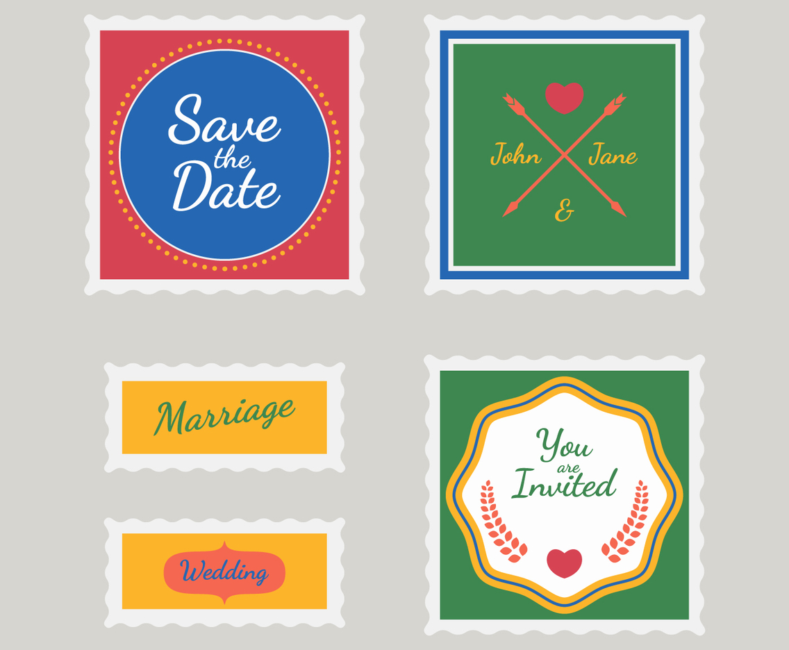 Vintage Wedding Stamp Vectors