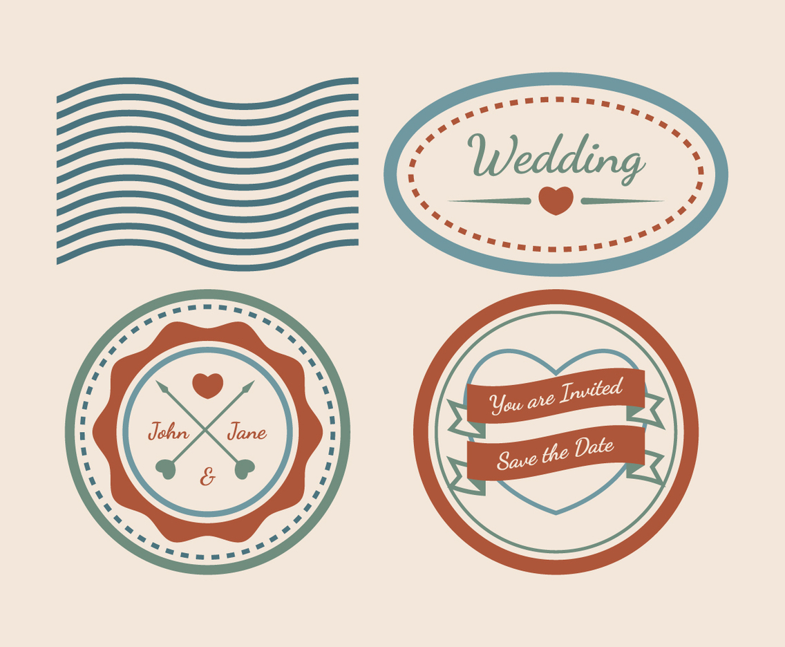 Vintage Wedding Stamp Vectors