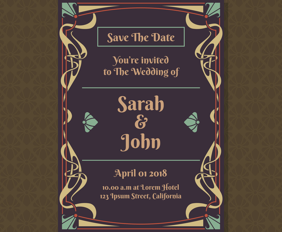 Invitation Cards With Art Nouveau Ornament Template