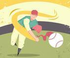 Abstract Baseball Player Vintage Illustration Vector