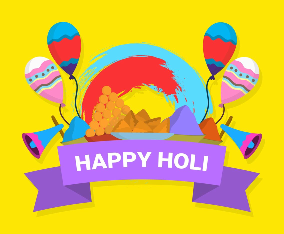 Flat Happy Holi Vector Illustration
