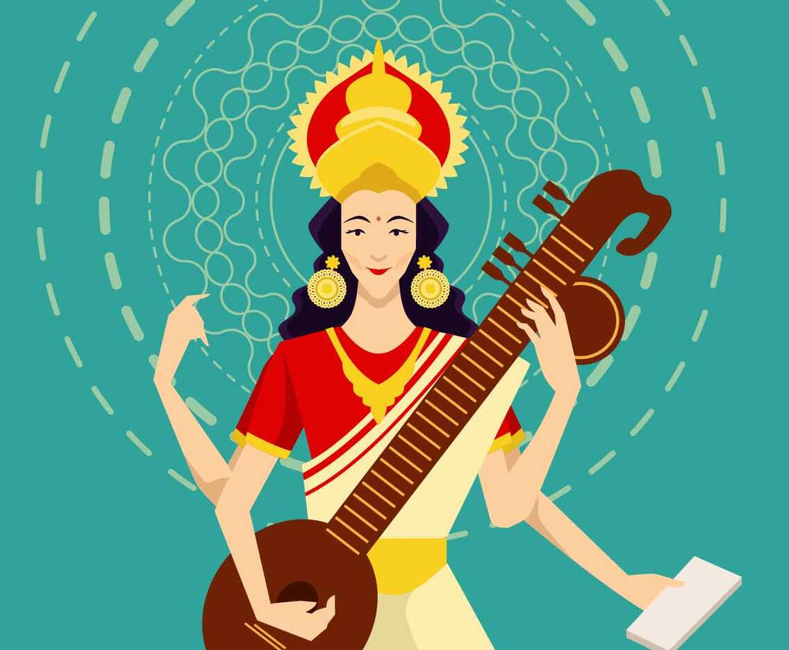 Saraswathi Devi Illustration Vector
