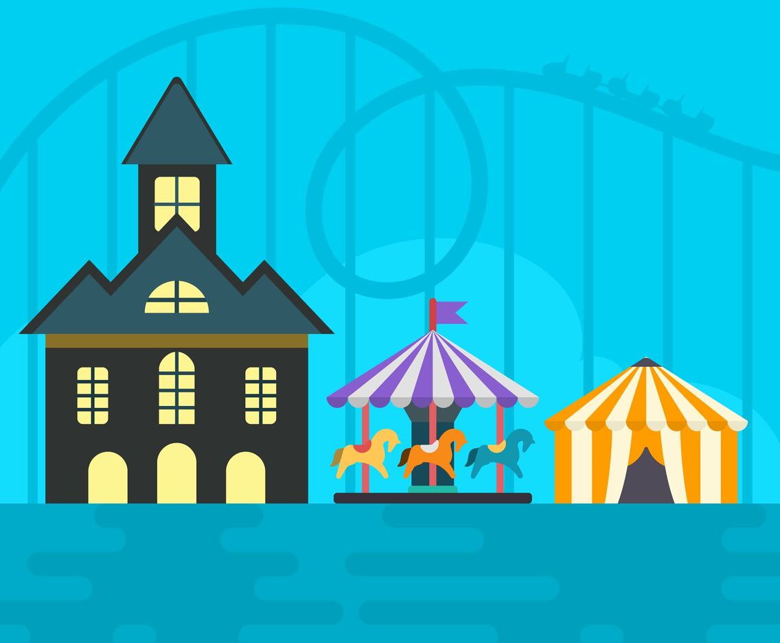 Flat Roller Coaster and Theme Park Vector Illustration