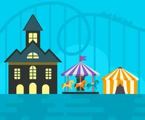 Flat Roller Coaster and Theme Park Vector Illustration