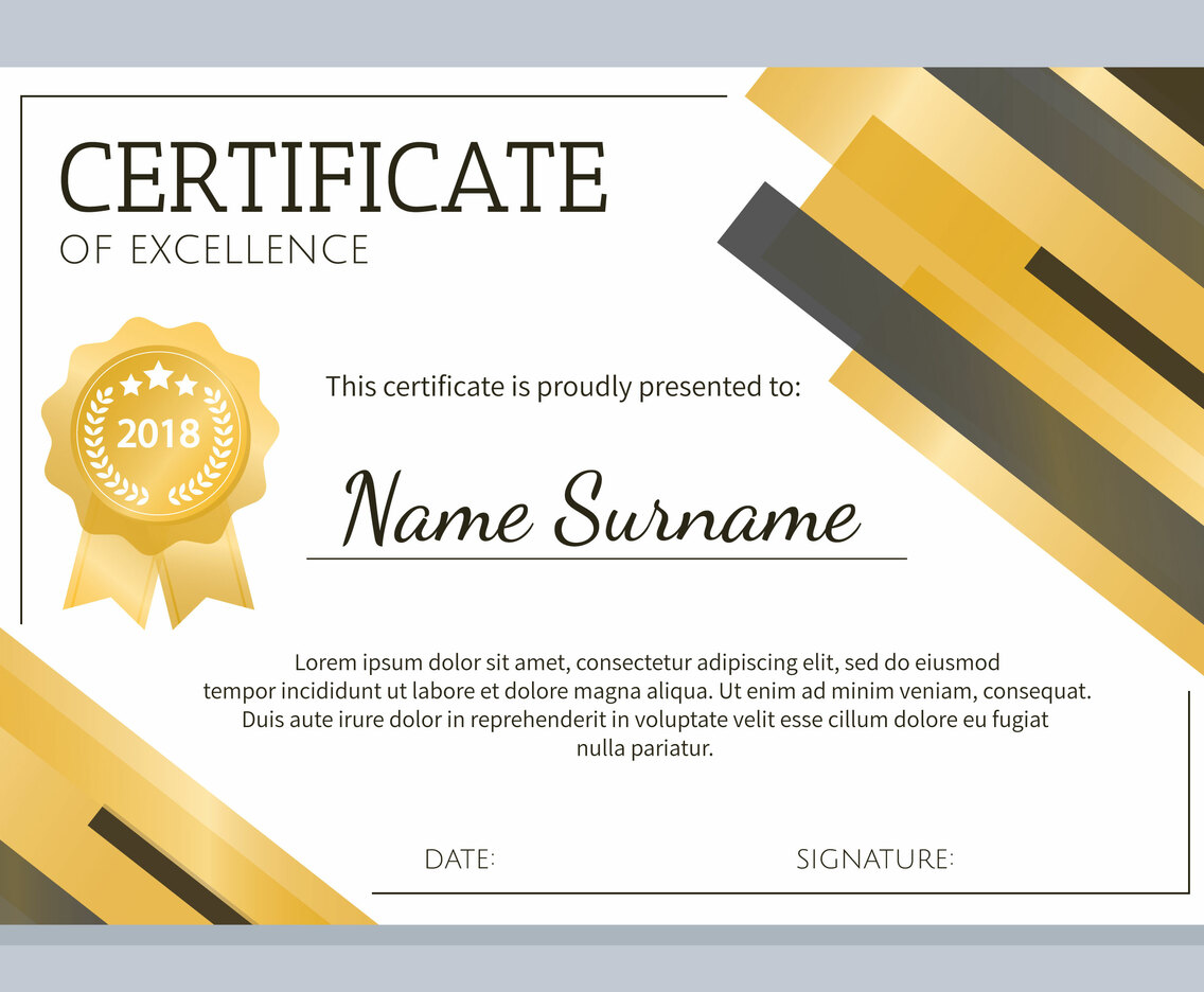 Gold Certificate of Excellence Template