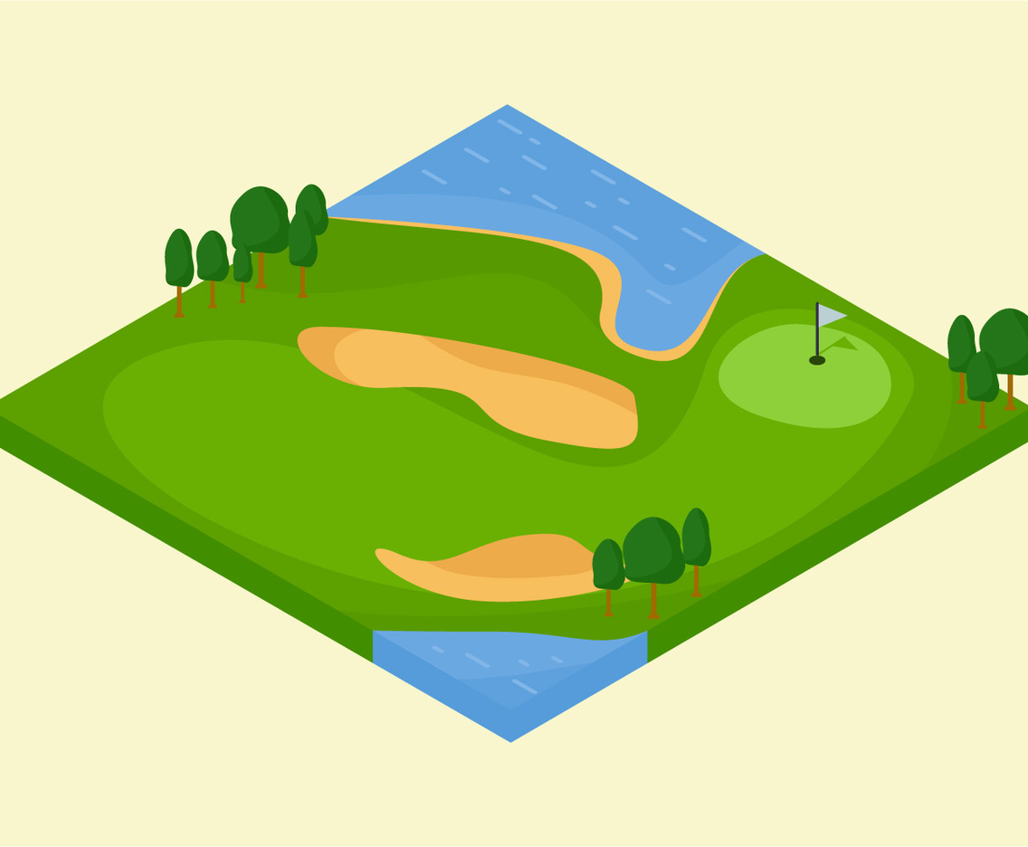 Golf Course Hole with bunker and water Vectors