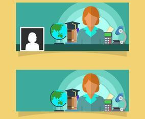 Flat Teacher Facebook Cover Vector Template