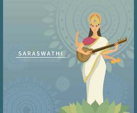 Goddess Saraswati With Blue Background Illustration