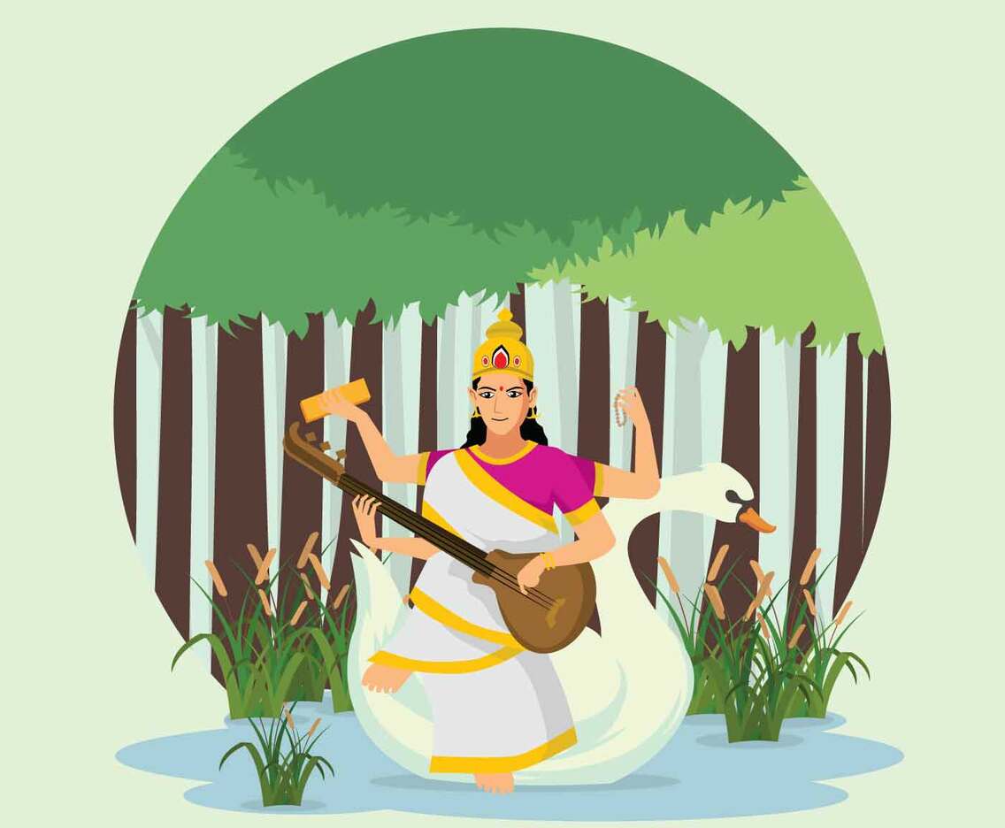 beautiful Goddness Saraswathi illustration.