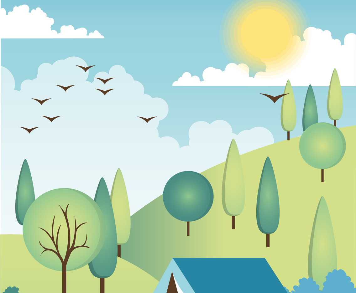 Flat Design Vector Spring Landscape Design