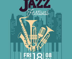 Poster for the Jazz Festival with Saxophone, Wind Instruments and a Microphone
