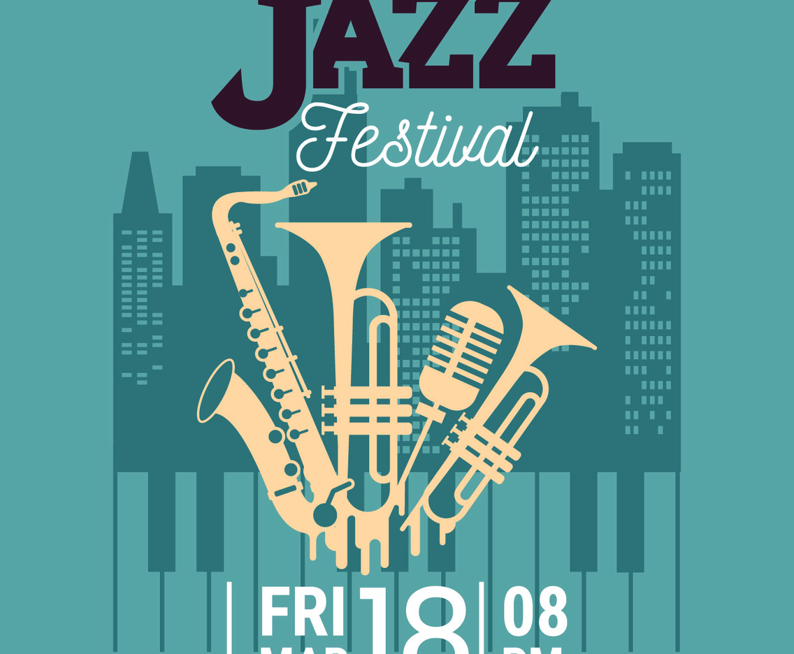 Poster for the Jazz Festival with Saxophone, Wind Instruments and a Microphone